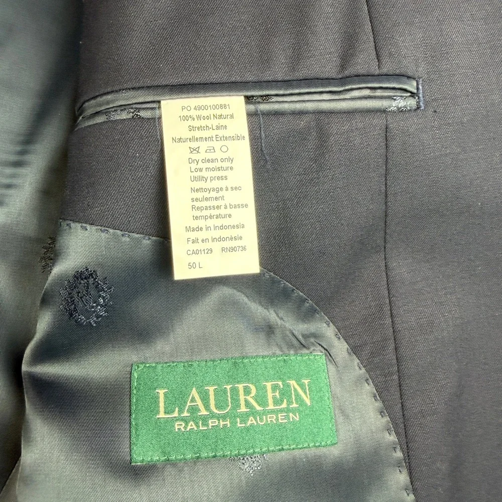 Lauren Ralph Lauren Mens 50L Navy Blue 100% Wool Natural Stretch Sport Coat